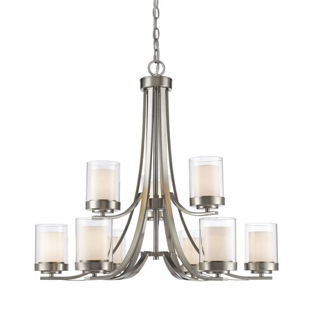 Z-Lite Willow 9 Light Chandelier, Brushed Nickel & Clear Outside with Matte Opal Inside 426-9-BN